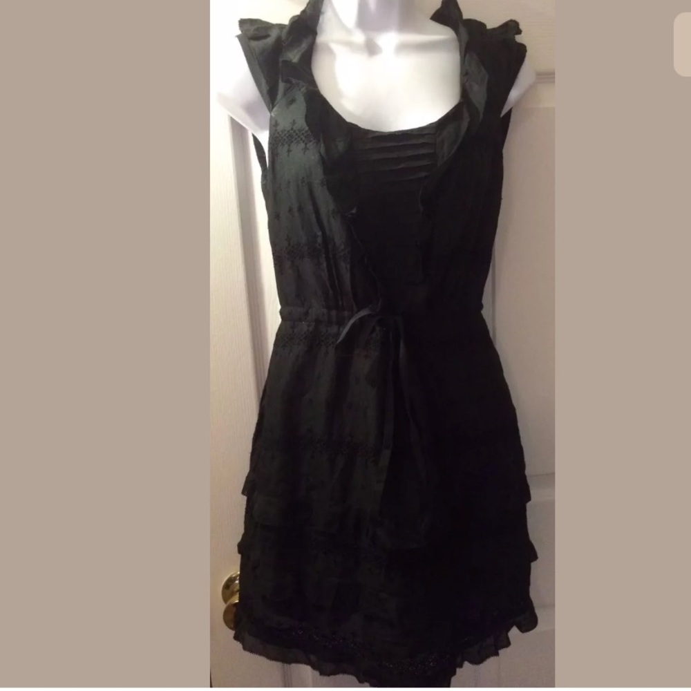 J. CREW Franny Dress Black Eyelet Tiered Ruffle Scoop Neck Femine Frills Light